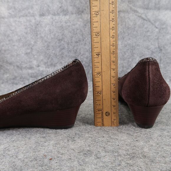 Michael Kors Shoes Women 8.5 Wedge Pump Leather Fashion Ballet Flat Brown Buckle - Picture 7 of 14